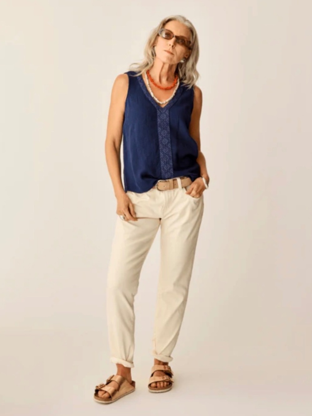 Carve Designs Navy Blue Sleeveless V-Neck Tank Top - Picture 2 of 6